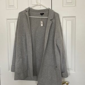 Gray cardigan.